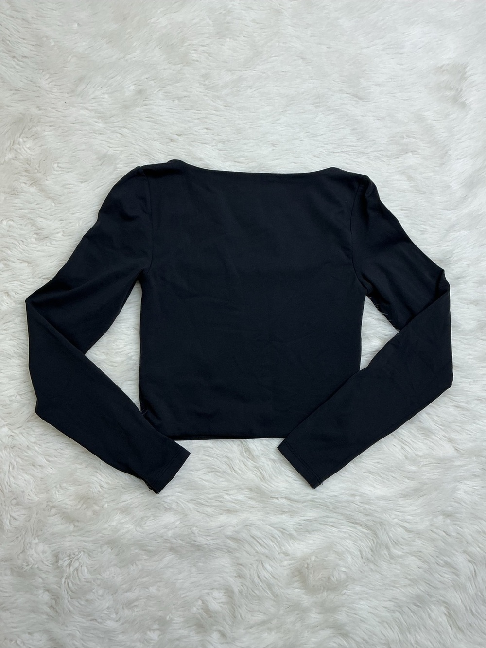 Babaton - Black Square-Neck Long Sleeve Cropped Top - Sz Small - Picture 7 of 9